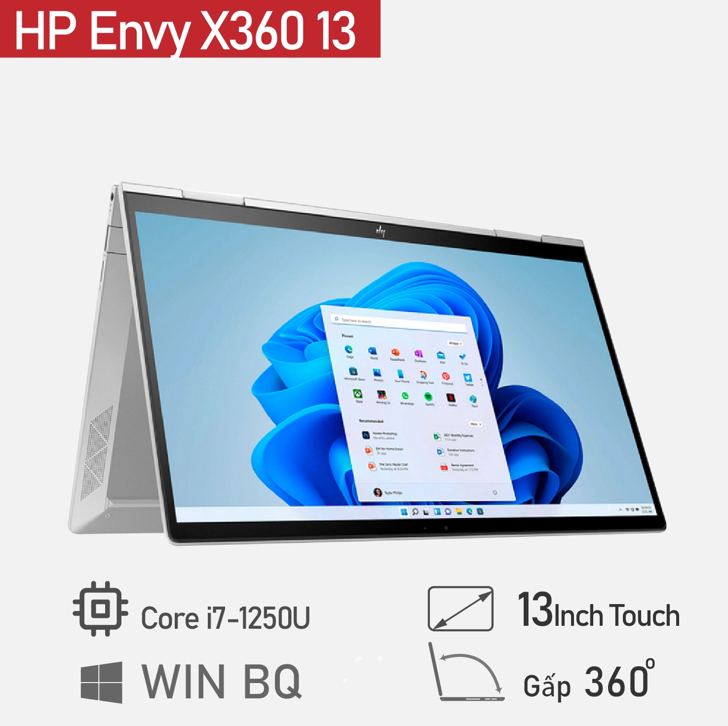 Thế Giới Số 365 | HP Envy X360 13 Core i7-1250U, 8GB DDR4, 512GB SSD, Intel Iris Xe Graphics, 13.3" FHD IPS Touch Screen,
