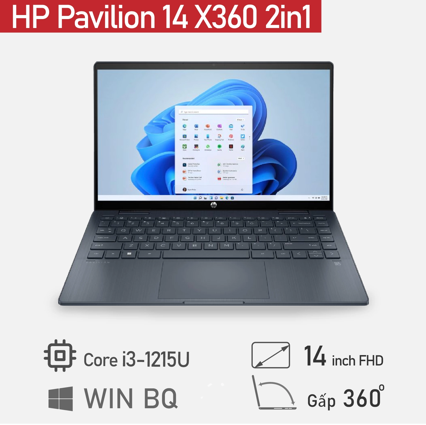 Thế Giới Số 365 | Laptop HP Pavilion 14 X360 2in1 (Intel i3-1215U/ Ram 8GB/ SSD 256GB/ 14"FHD IPS Touch/ Win 11 Home/ Space Blue)