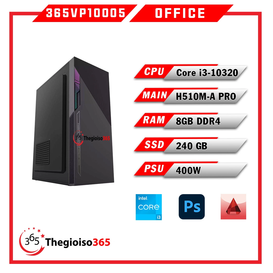 Thế Giới Số 365 | PC 365VP10005 Intel Core i3-10320/8GB/250GB SSD/Windows 10 Pro 64-bit/