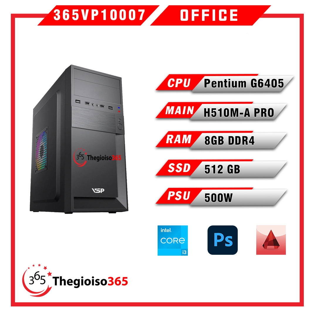 Thế Giới Số 365 | PC 365VP10007 Pentium G6405/8GB/512GB SSD/Windows 10 Pro 64-bit