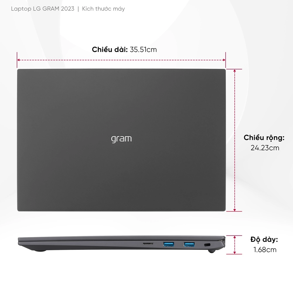 Thế Giới Số 365 | LG Gram 2023 16Z90R-G.AH76A5 (Core i7-1360P | 16GB | 512GB | Intel Iris Xe | 16-inch WQXGA | Win 11 | Xám)
