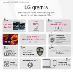 Thế Giới Số 365 | LG Gram 2023 16Z90R-G.AH76A5 (Core i7-1360P | 16GB | 512GB | Intel Iris Xe | 16-inch WQXGA | Win 11 | Xám)