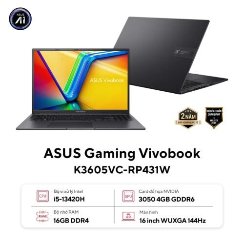 Laptop chính hãng giá tốt | Gaming, văn phòng, đồ họa – Thế Giới Số 365 [New 100%] Asus Gaming Vivobook K3605VC-RP521W (Core i5-13420H, 8GB, 512GB, RTX 3050 4GB, 16 FHD+ 144Hz)