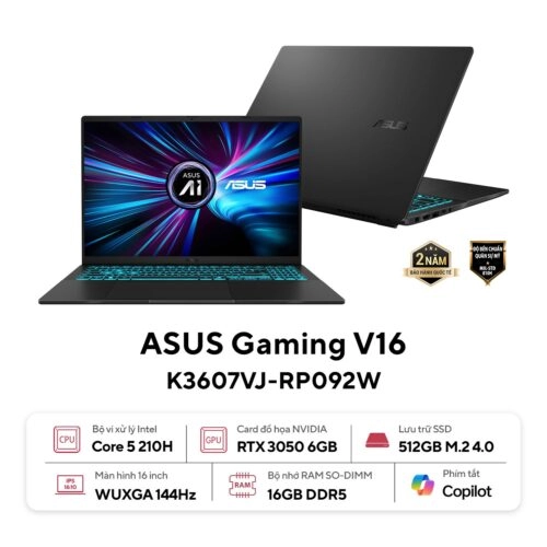 Laptop chính hãng giá tốt | Gaming, văn phòng, đồ họa – Thế Giới Số 365 [New 100%] Asus Gaming V16 K3607VJ-RP092W (Core 5 210H, 16GB, 512GB, RTX 3050 6GB, 16 FHD+ 144Hz)