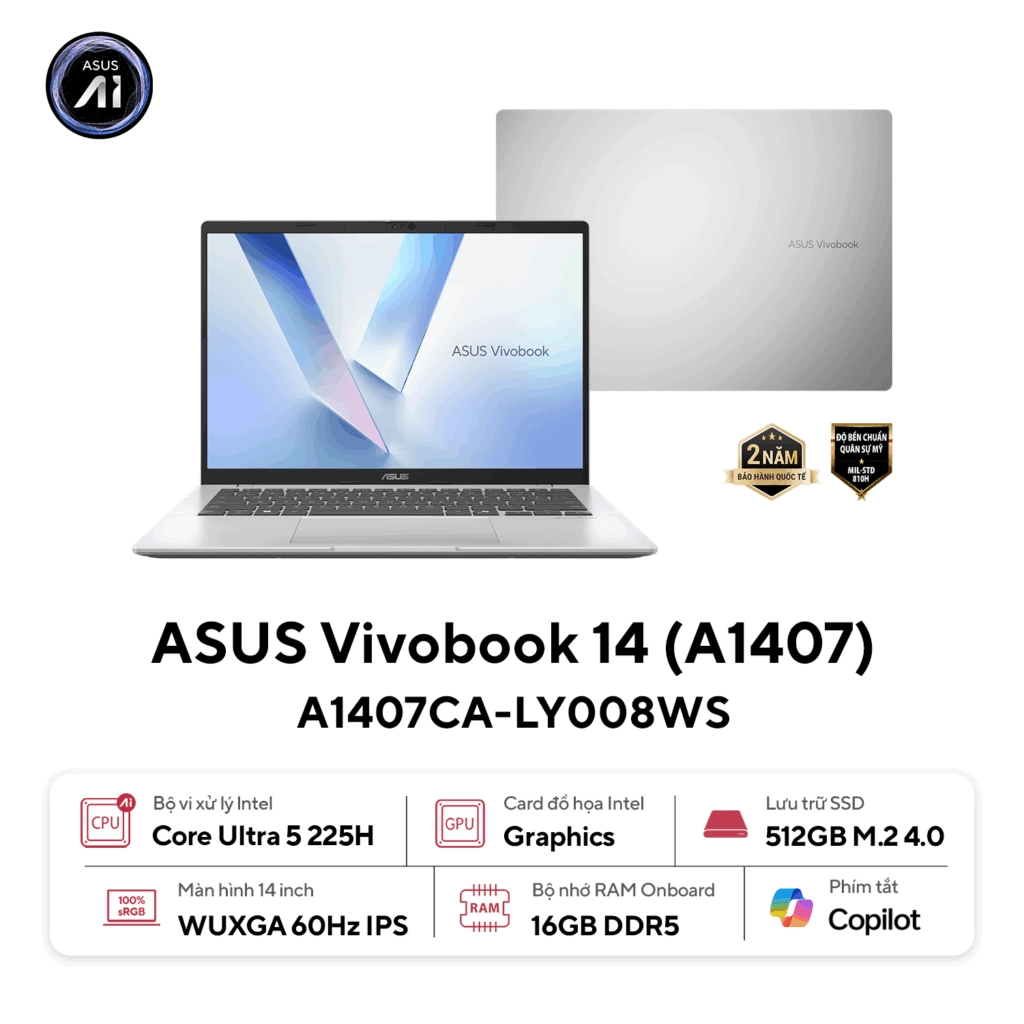 Thế Giới Số 365 | [New 100%] Asus Vivobook 14 A1407CA-LY008WS (Ultra 5 225H, 16GB, 512GB, Intel Arc Graphics, 14.0 FHD+ IPS)