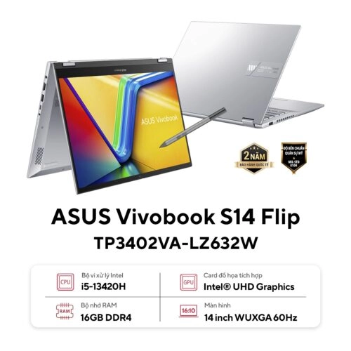 Thế Giới Số 365 | [New 100%] Asus Vivobook S 14 Flip TP3402VA-LZ632W (Core i5-13420H, 16GB, 512GB, Intel UHD Graphics, 14 FHD+ Touch)