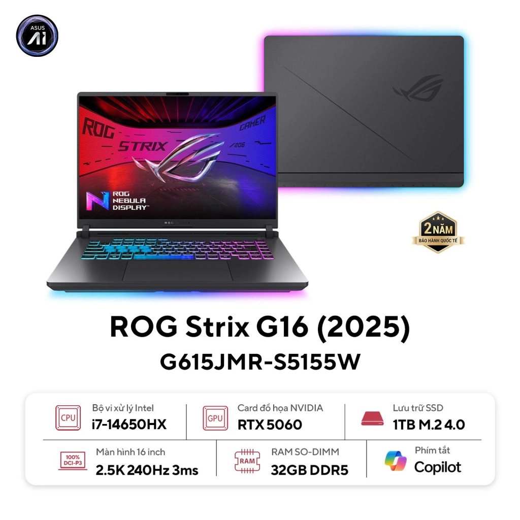 Thế Giới Số 365 | [New 100%] Asus ROG Strix G16 G615JMR-S5155W 2025 (Core i7-14650HX, 32GB, 1TB, RTX 5060 8GB, 16 2.5K 240Hz)